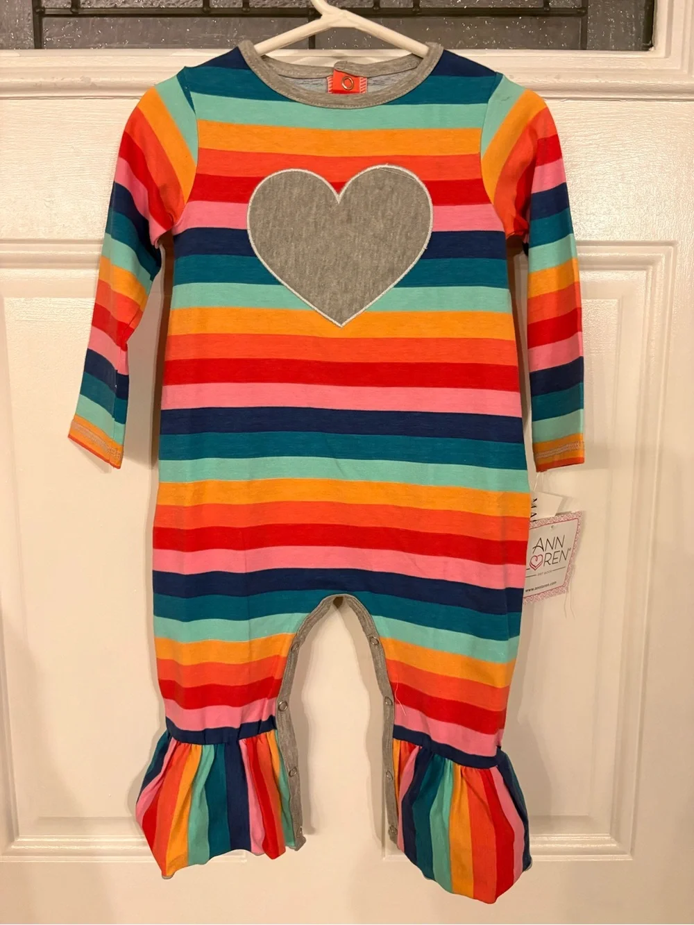 Ann Loren Girls' Rainbow Stripe Heart One-Piece Romper - Multicolor